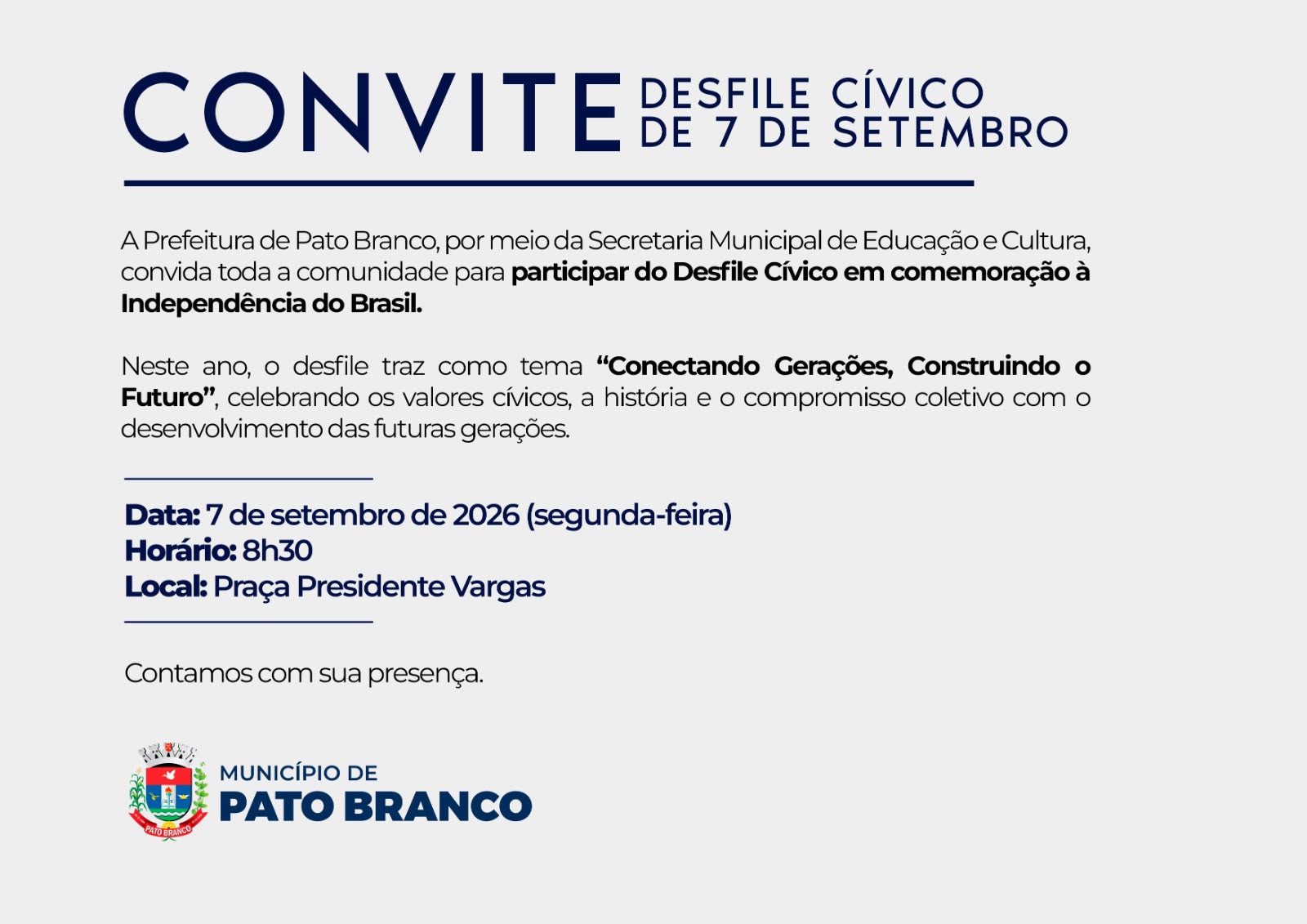 CONVITE | Desfile Cívico de 7 de Setembro