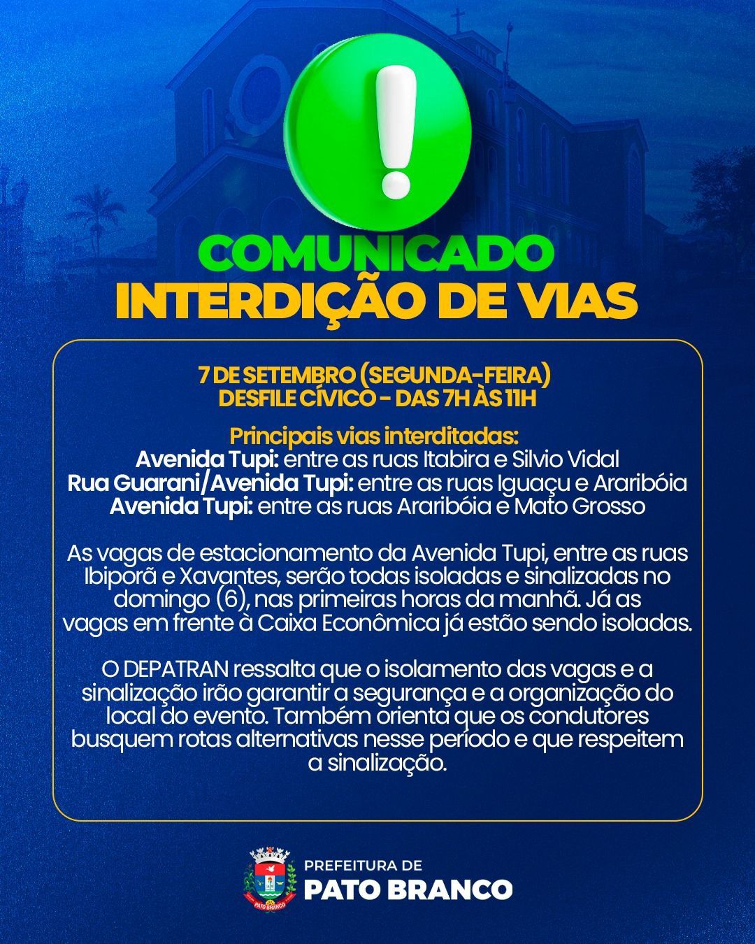 Município de Pato Branco divulga mapa oficial da concentração do Desfile de 7 de Setembro