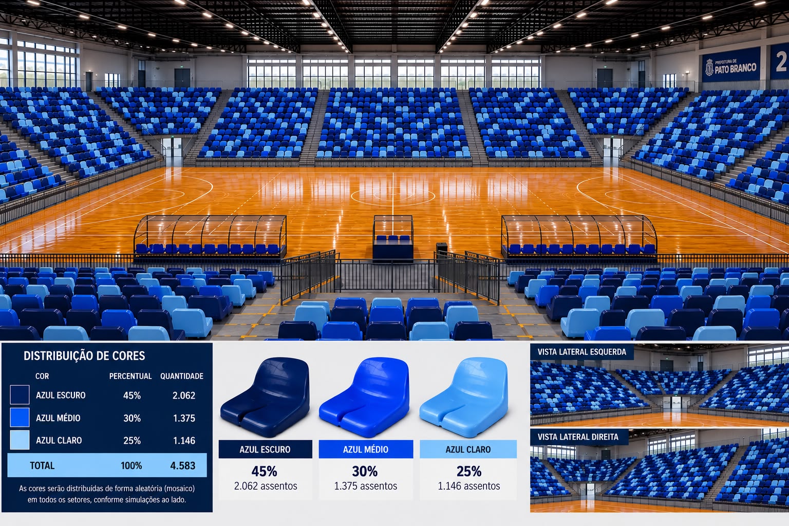 Com licitação em fase final, Arena Cláudio Petrycoski receberá cadeiras em breve.